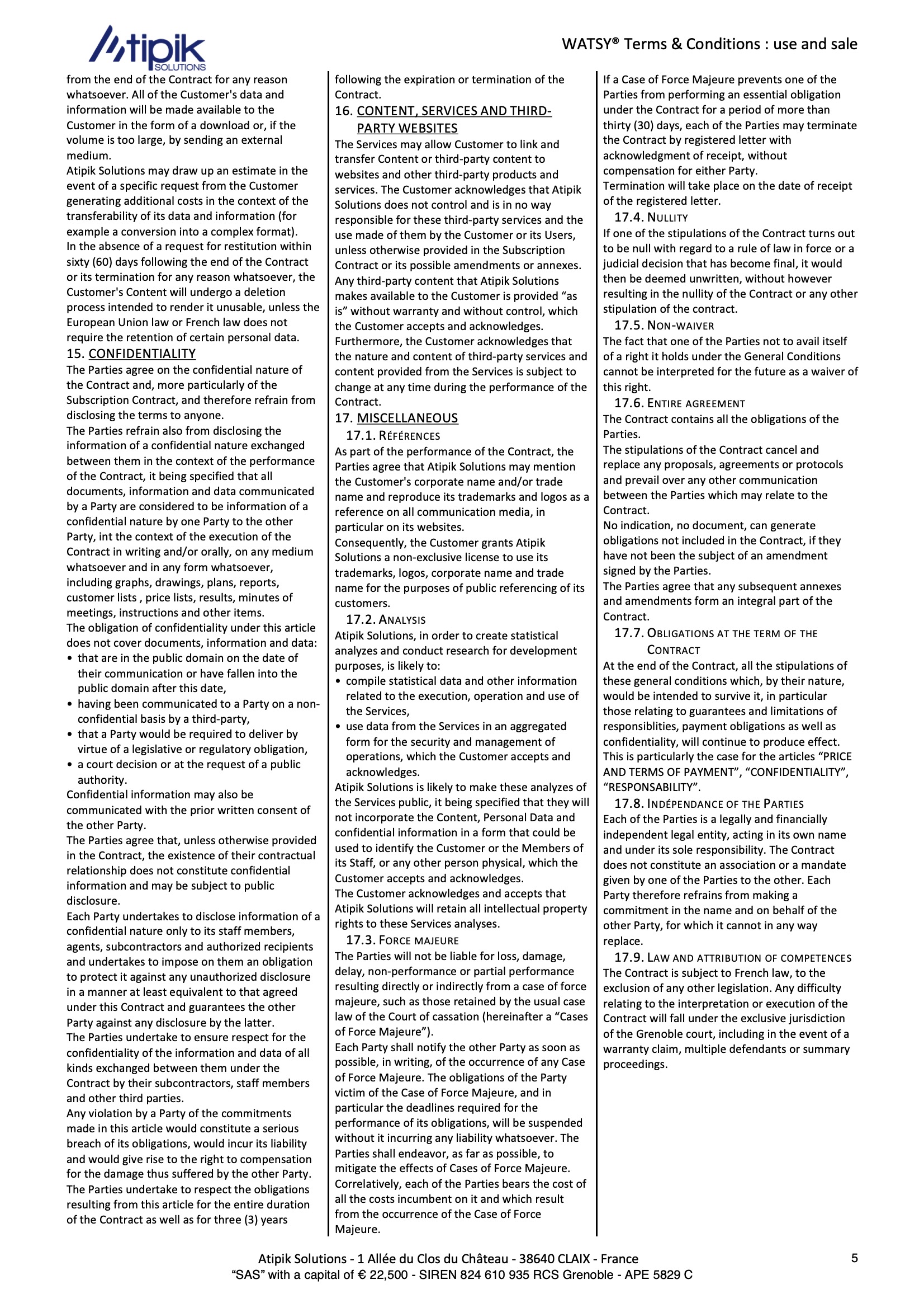 CGU CGV English Atipik Solutions